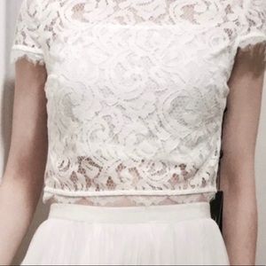Adrianna Papell Ivory Lace Top & Tulle Skirt